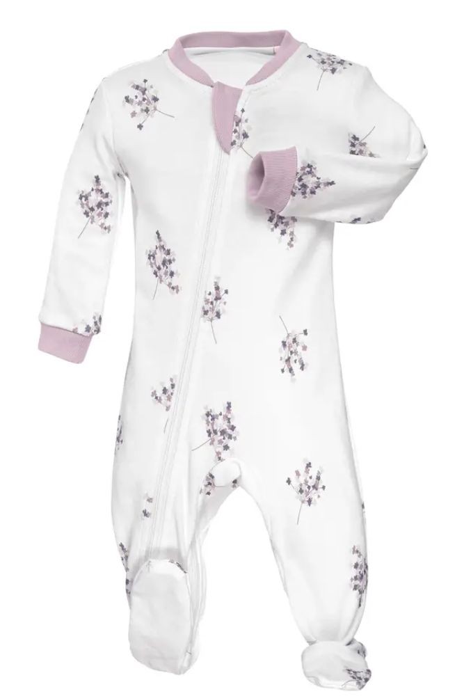 ZippyJamz Organic Baby Footed Sleeper Pajamas w. Inseam Zipper for Easy Changing (Spring Blossom)