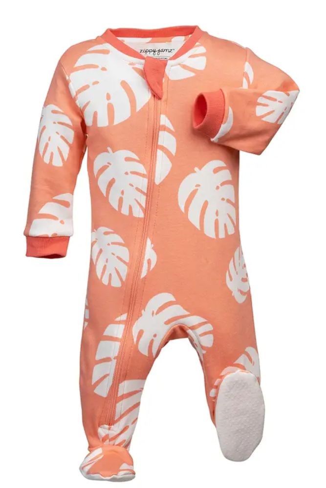 ZippyJamz Organic Baby Footed Sleeper Pajamas w. Inseam Zipper for Easy Changing (Tropicalia)