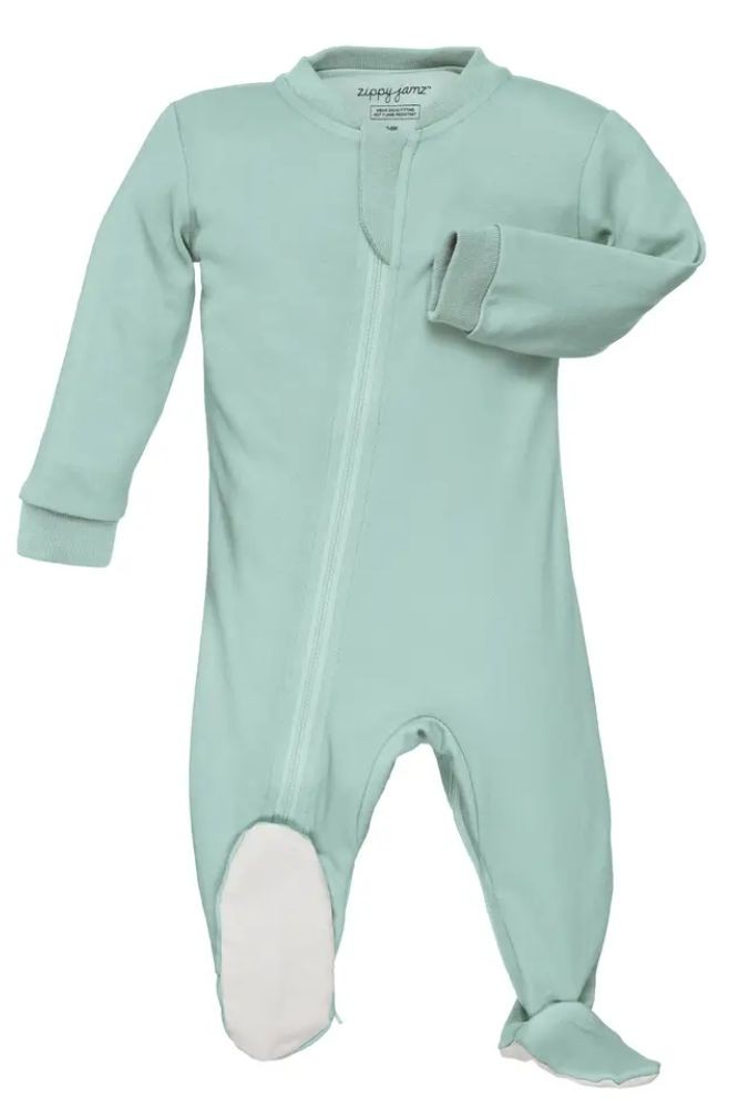 ZippyJamz Organic Baby Footed Sleeper Pajamas w. Inseam Zipper for Easy Changing (Mint to Be)