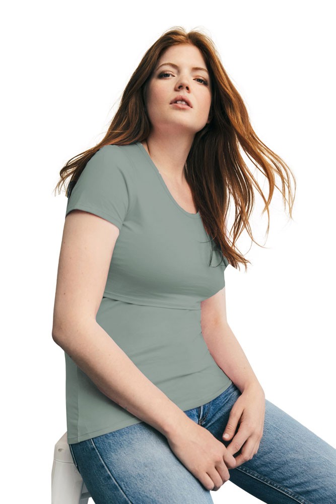 Boob Design Classic Organic Short Sleeve Scoop Neck Top with Full Back Coverage (Green Surf)