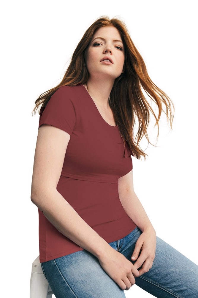 Boob Design Classic Organic Short Sleeve Scoop Neck Top with Full Back Coverage (Soft Cherry)