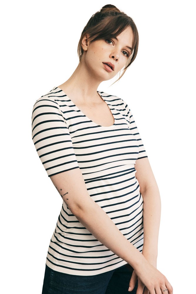 Boob Design Simone S/S Organic Maternity & Nursing Top (Stripe Tofu/Midnight)
