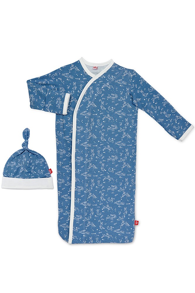 Magnetic Me™ Modal Magnetic Baby Gown & Hat Set (Blue Sky Bunny)