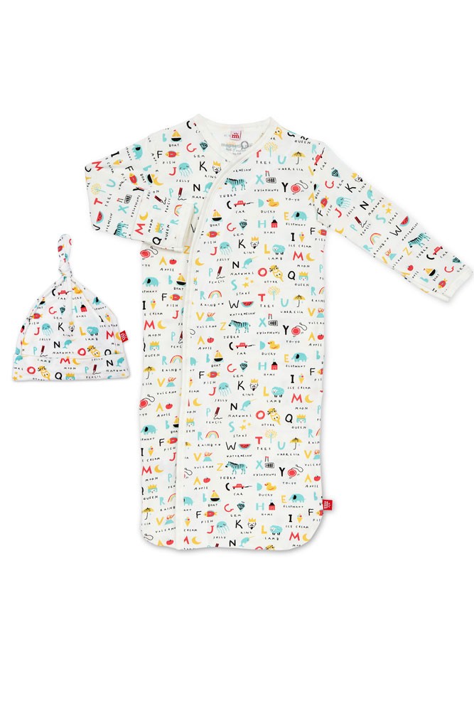 Magnetic Me™ Modal Magnetic Baby Gown & Hat Set (ABC Love)