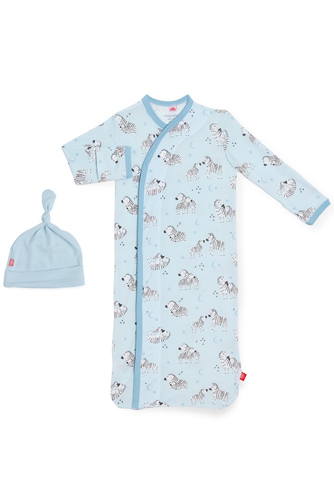 Magnetic Me™ Modal Magnetic Baby Gown & Hat Set (Blue Little Ones)