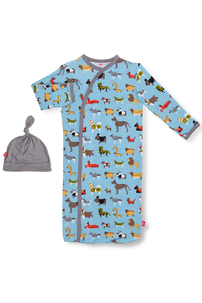 Magnetic Me™ Modal Magnetic Baby Gown & Hat Set (In-Dog-Nito)
