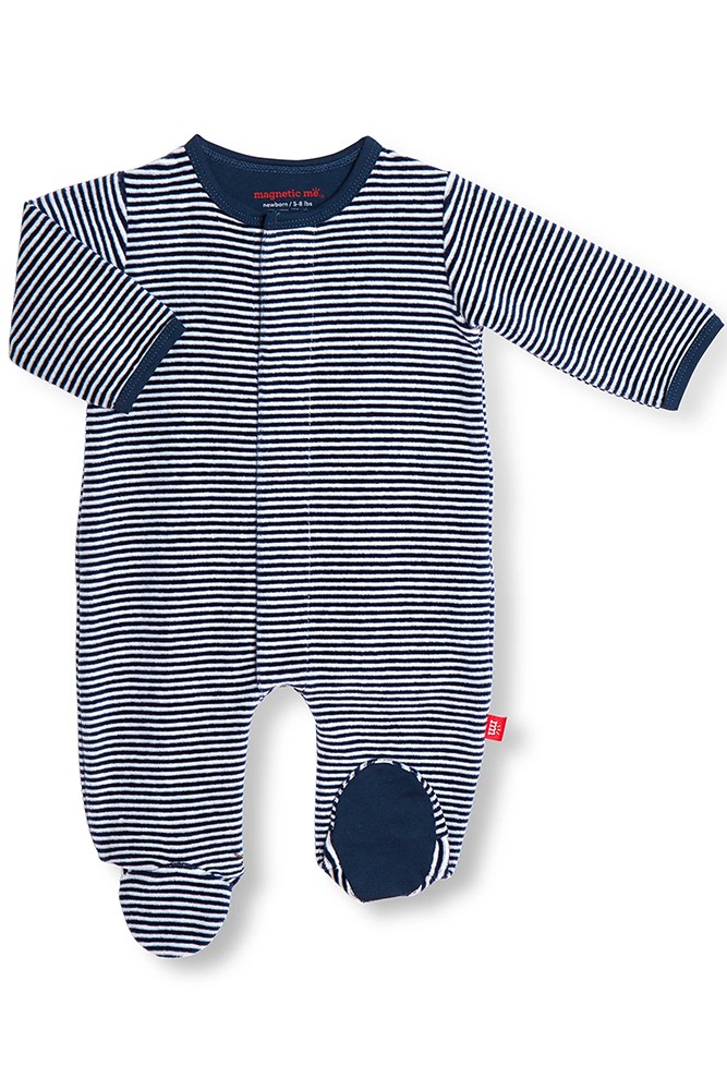 Magnetic Me™ Velour Magnetic Baby Footie (Blue Stripe)