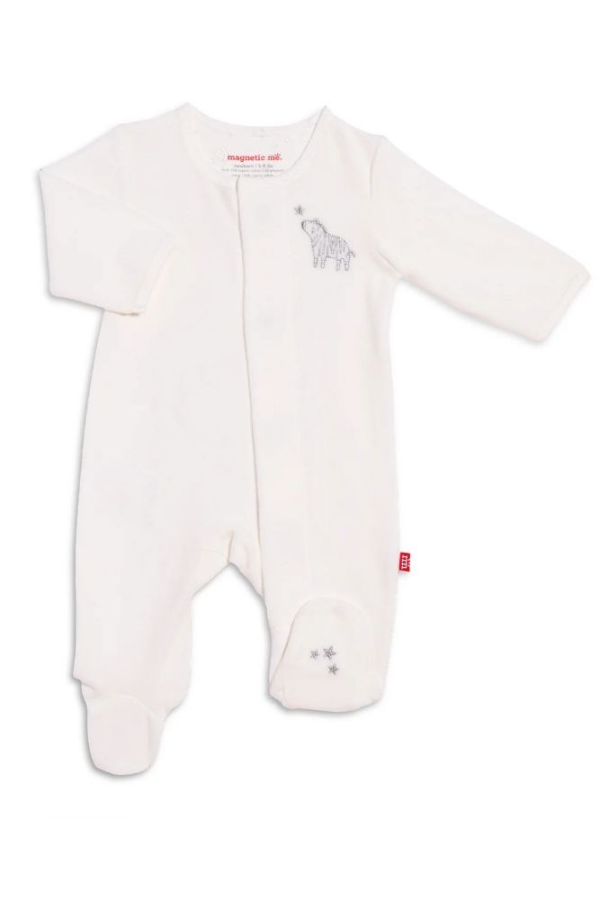Magnetic Me™ Velour Magnetic Baby Footie (White with Embroidery)