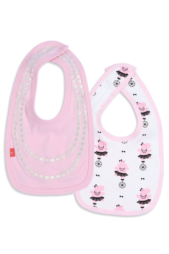 Magnetic Me™ by Magnificent Baby 100% Organic Cotton Magnetic Reversible Bib (Pink Hippo Shake)