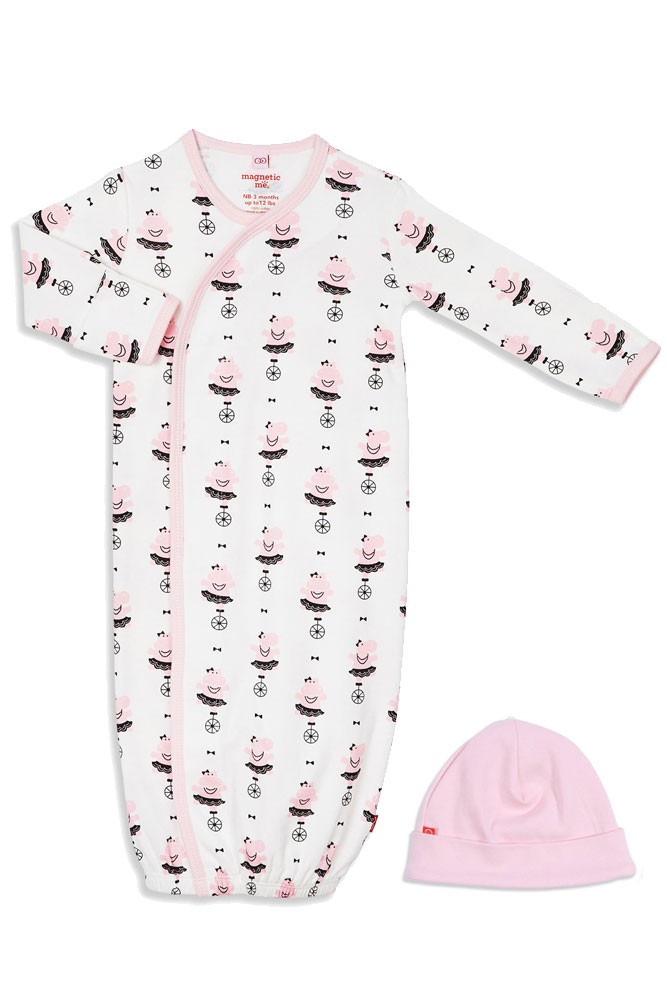 Magnetic Me™ by Magnificent Baby 100% Organic Gown & Hat Set (Girl Hippo Shake)