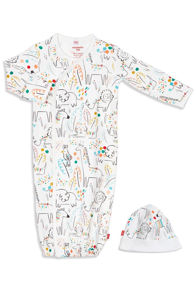 Magnetic Me™ 100% Organic Baby Gown & Hat Set (Pop Jungle)