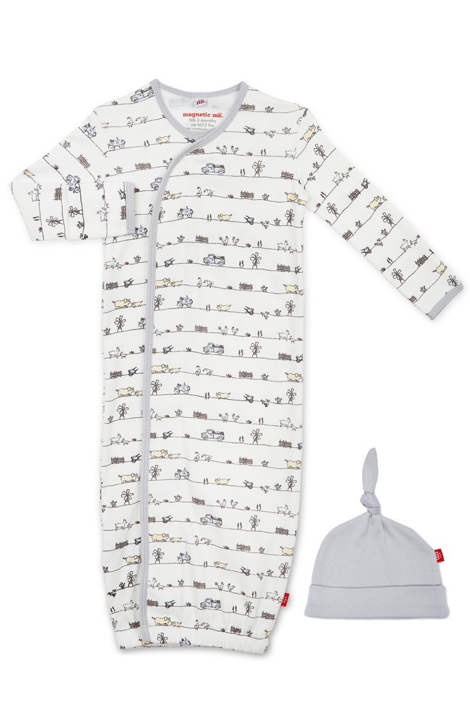 Magnetic Me™ 100% Organic Cotton Baby Gown & Hat Set (Dig in)