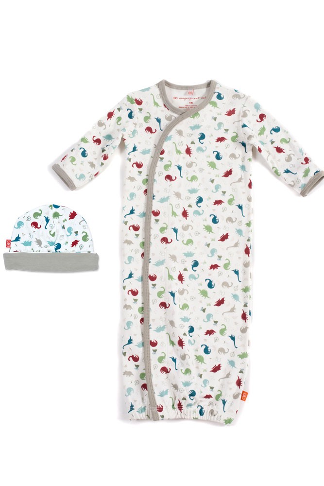 Magnetic Me™ 100% Organic Cotton Baby Gown & Hat Set (Dino Expedition)