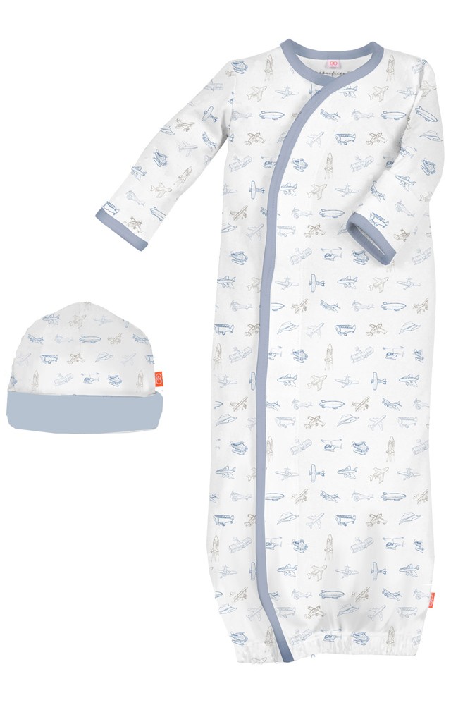 Magnetic Me™ 100% Organic Cotton Baby Gown & Hat Set (Airplanes)