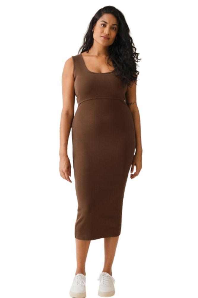 Signe Organic Ribbed Cotton Maternity & Nursing Dress (Cocoa Brown)
