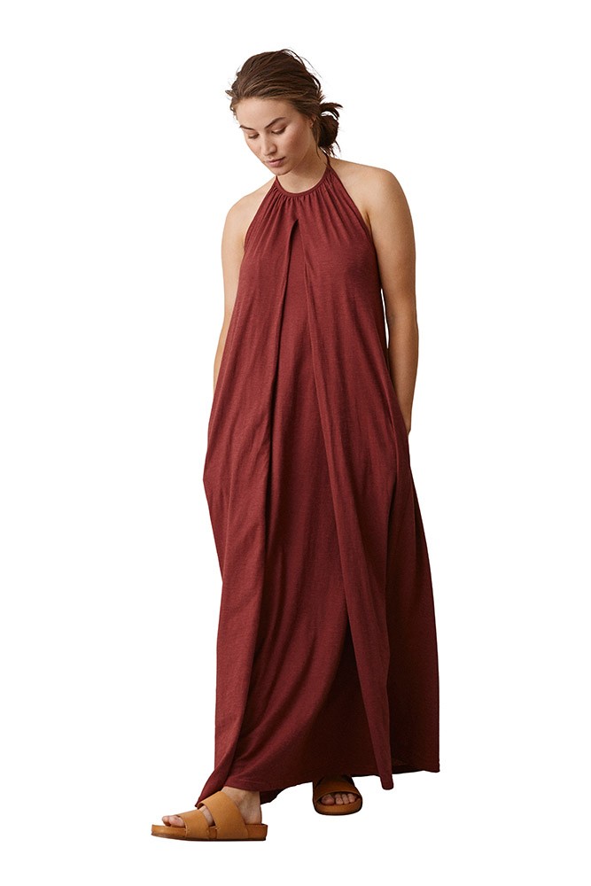 Boob Design Air Organic Cotton Halterneck Maternity & Nursing Dress (Port Red)