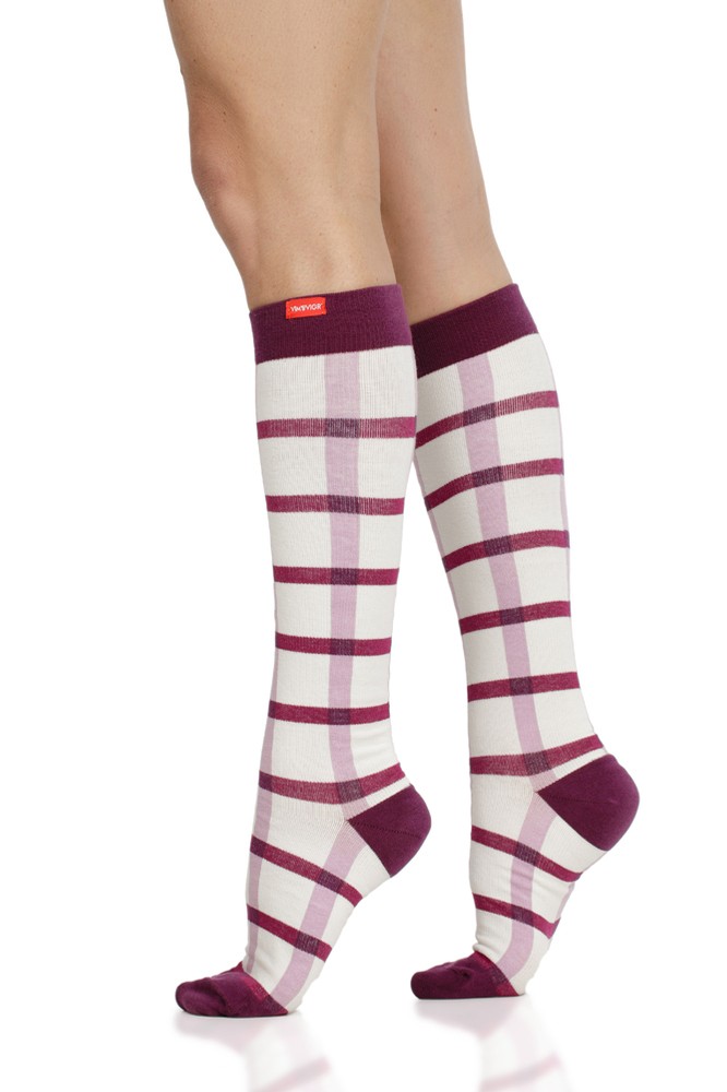 Vim & Vigr 15-20 mmHg Compression Socks - Cotton in Cream & Raspberry ...
