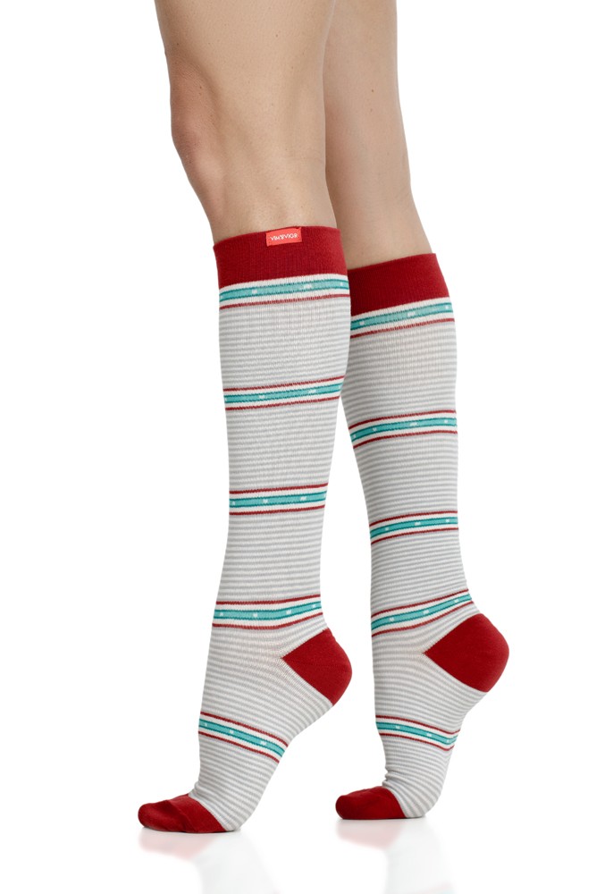 Vim & Vigr 15-20 mmHg Compression Socks - Cotton (Arcade Stripe: White & Red)