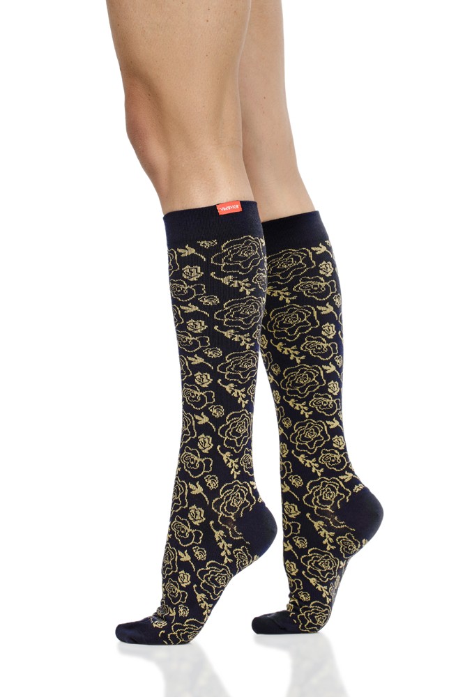 Vim & Vigr 15-20 mmHg Compression Socks - Cotton (Juliet Floral: Midnight & Gold)