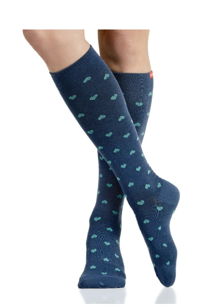 Vim & Vigr 15-20 mmHg Compression Socks - Cotton (Petite Heart: Navy & Turquoise)