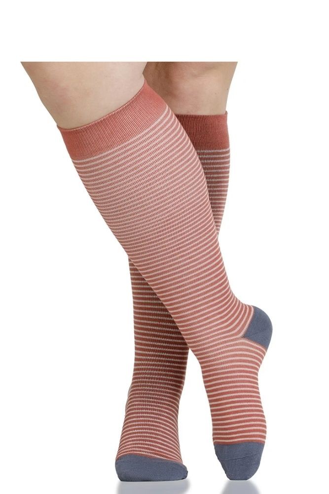 Vim & Vigr 15-20 mmHg Compression Socks - Cotton (Pinstripe: Clay & Grey)