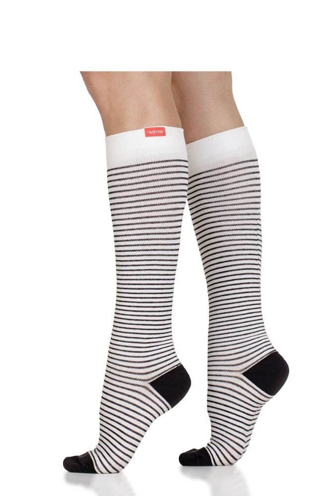 Vim & Vigr 15-20 mmHg Compression Socks - Cotton (Pinstripe: Cream & Black)