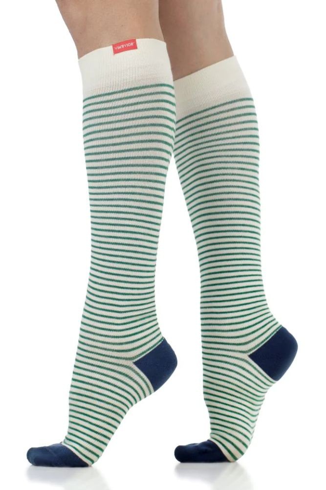 Vim & Vigr 15-20 mmHg Compression Socks - Cotton (Cream & Green Pinstripe)