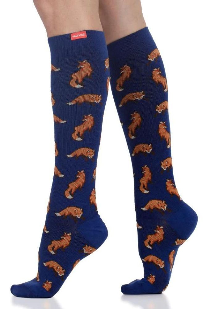 Vim & Vigr 15-20 mmHg Compression Socks - Cotton (Foxes: Navy & Orange)
