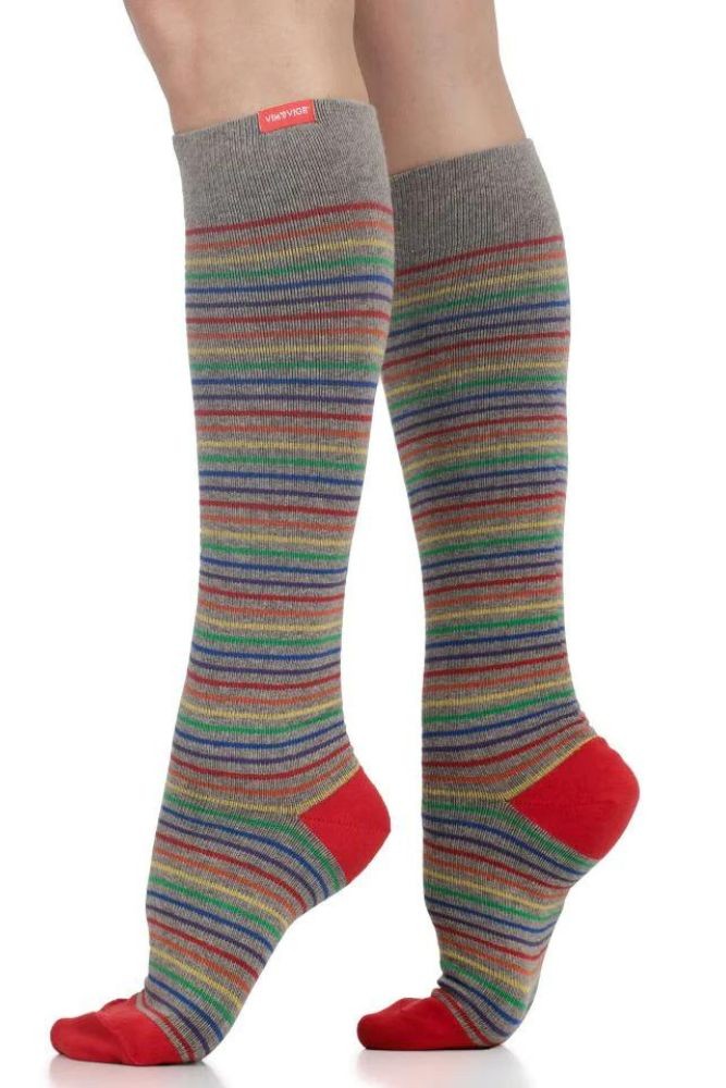 Vim & Vigr 15-20 mmHg Compression Socks - Cotton (Pinstripe: ROYGBIV)