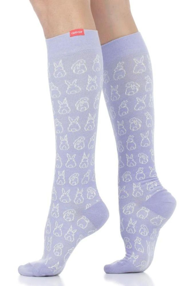 Vim & Vigr 15-20 mmHg Compression Socks - Cotton (Funny Bunny: Lavender & Cream)