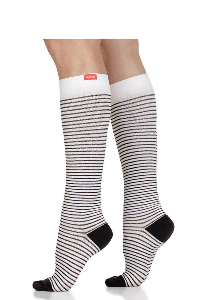 Vim & Vigr 15-20 mmHg Compression Socks - Cotton (Pinstripe Cream & Black)
