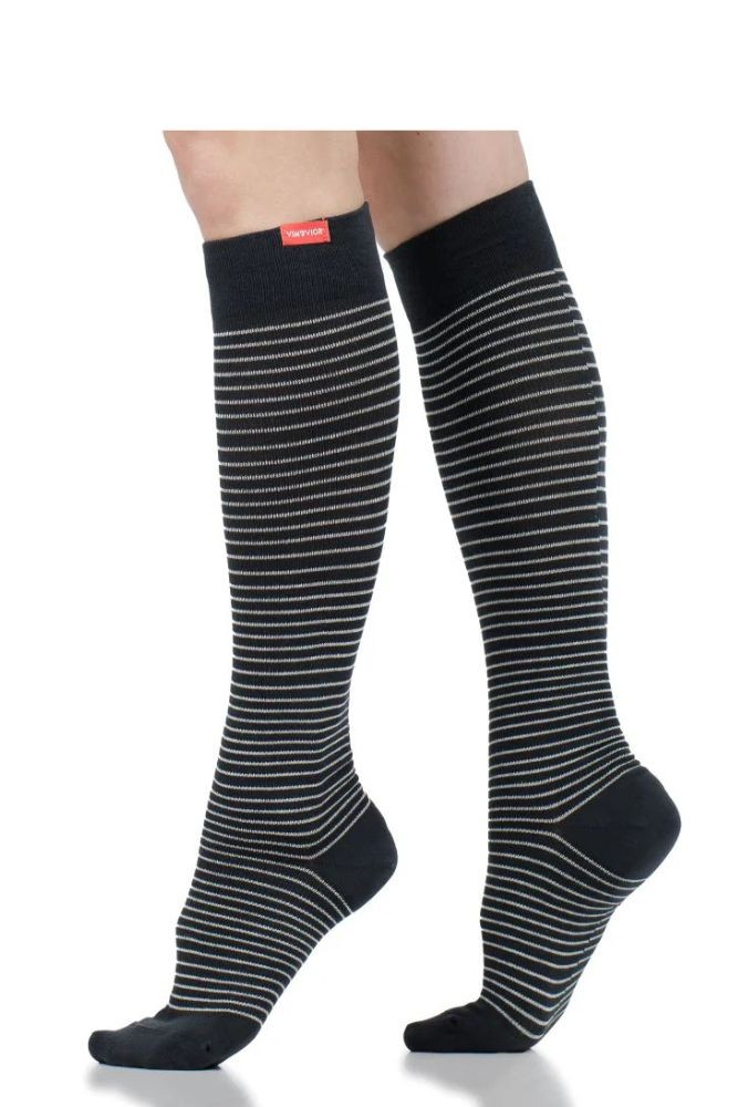 Vim & Vigr 15-20 mmHg Compression Socks - Cotton (Pinstripe Charcoal & White)