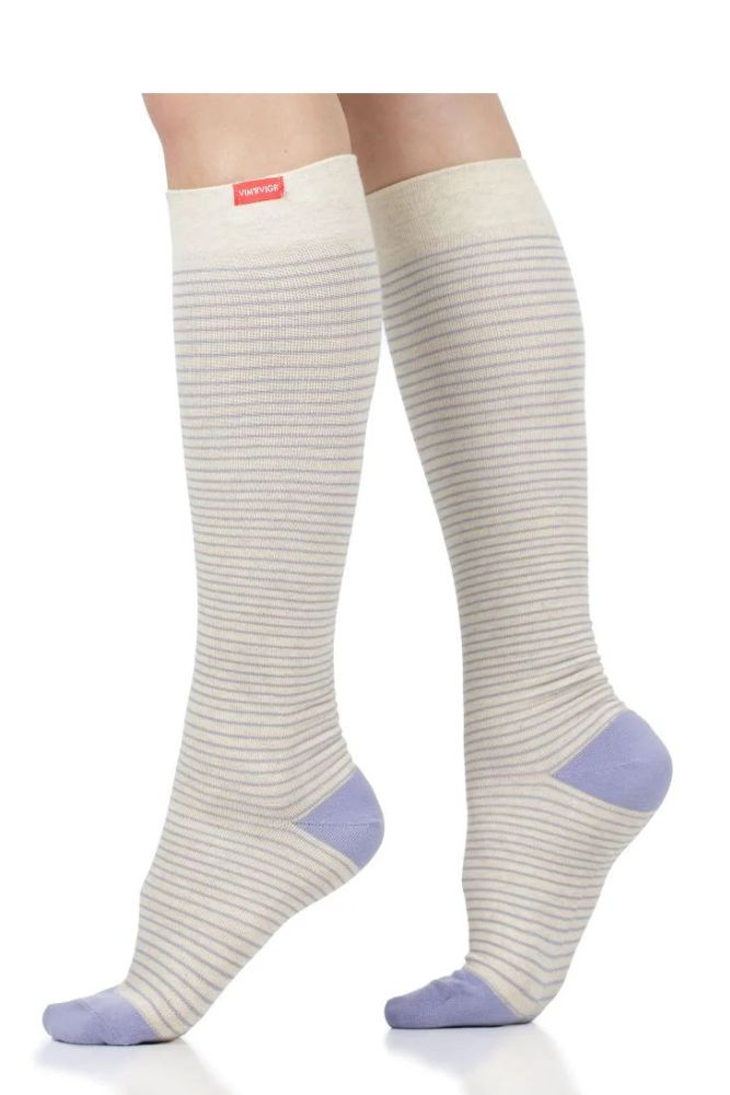 Vim & Vigr 15-20 mmHg Compression Socks - Cotton (Pinstripe Heathered Oat & Lavender)