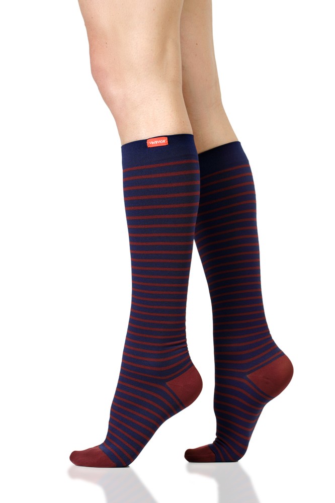 Vim & Vigr 15-20 mmHg Compression Socks - Nylon in Little Stripe: Midnight  & Crim