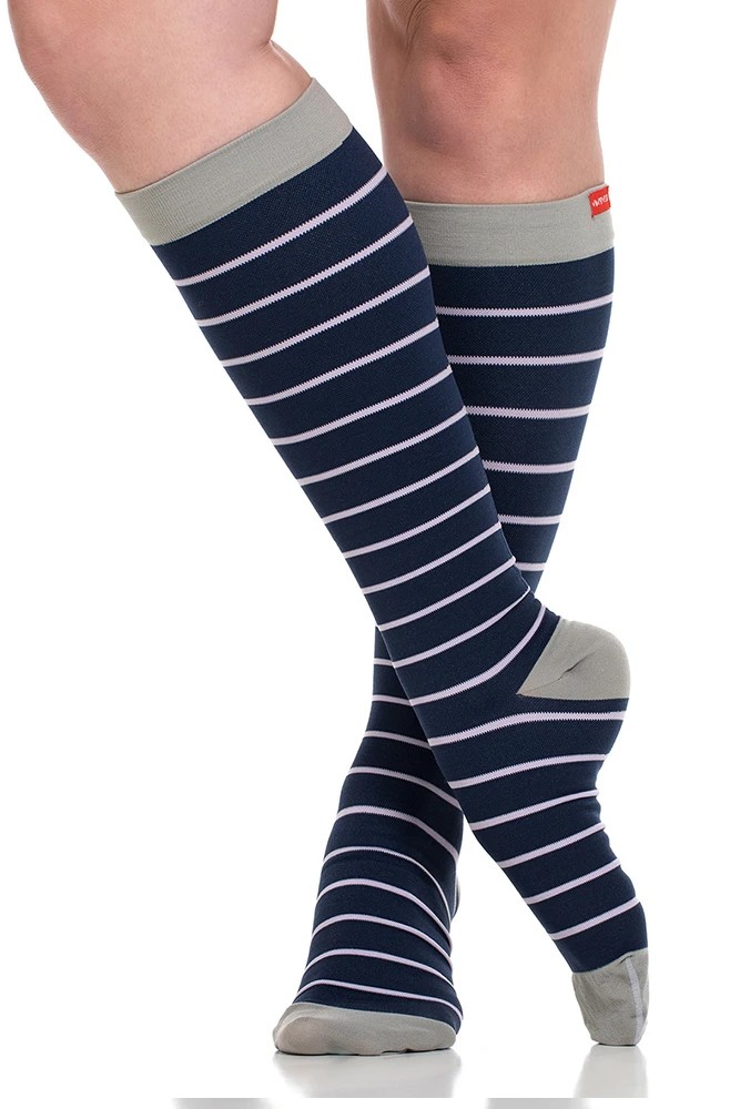 Vim & Vigr 15-20 mmHg Compression Socks - Nylon (Blue/Lavender Nautical Stripes)
