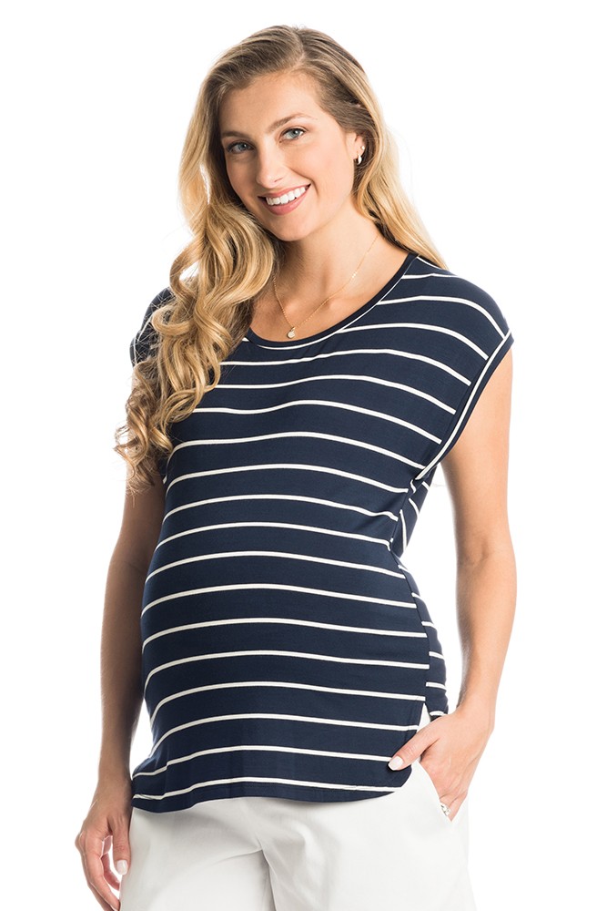 Elena Maternity & Nursing Top by Everly Grey (Navy Stripe)