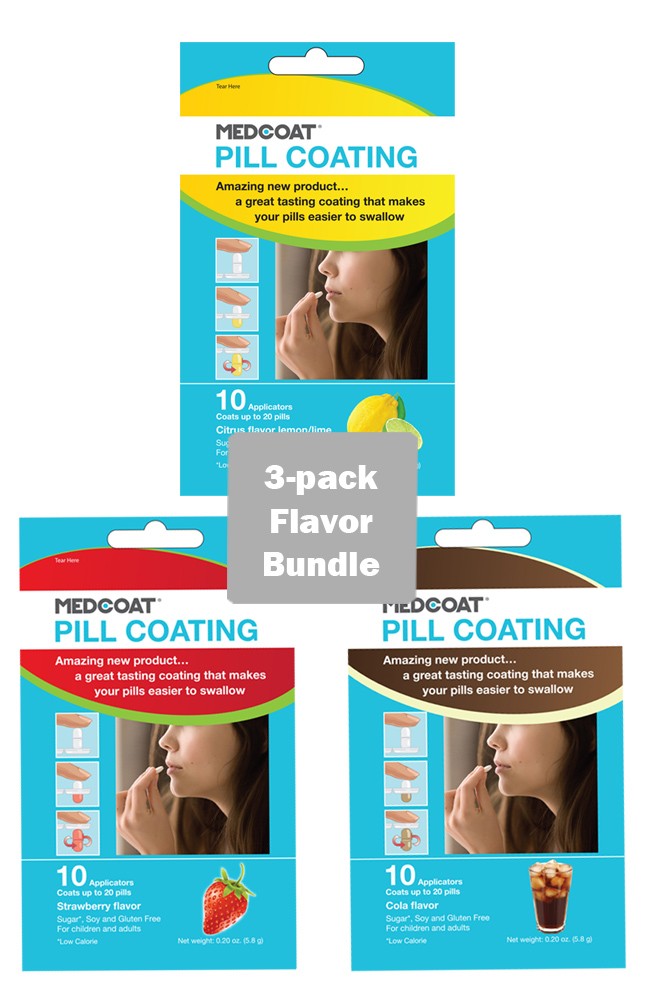 MEDCOAT® Flavored Pill Coating (10 ct)- 3-Pack Flavor Bundle (Citrus-Strawberry-Cola- 3-Pack)