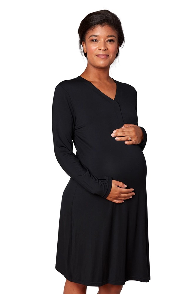 Magnetic Me™ Modal Woman's Magnetic Maternity & Nursing LS Gown (Onyx)