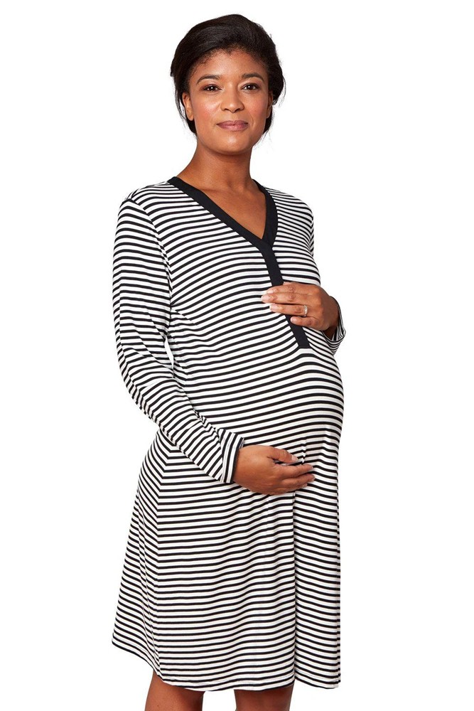 Magnetic Me™ Modal Woman's Magnetic Maternity & Nursing LS Gown (Striped Raise the Woof)