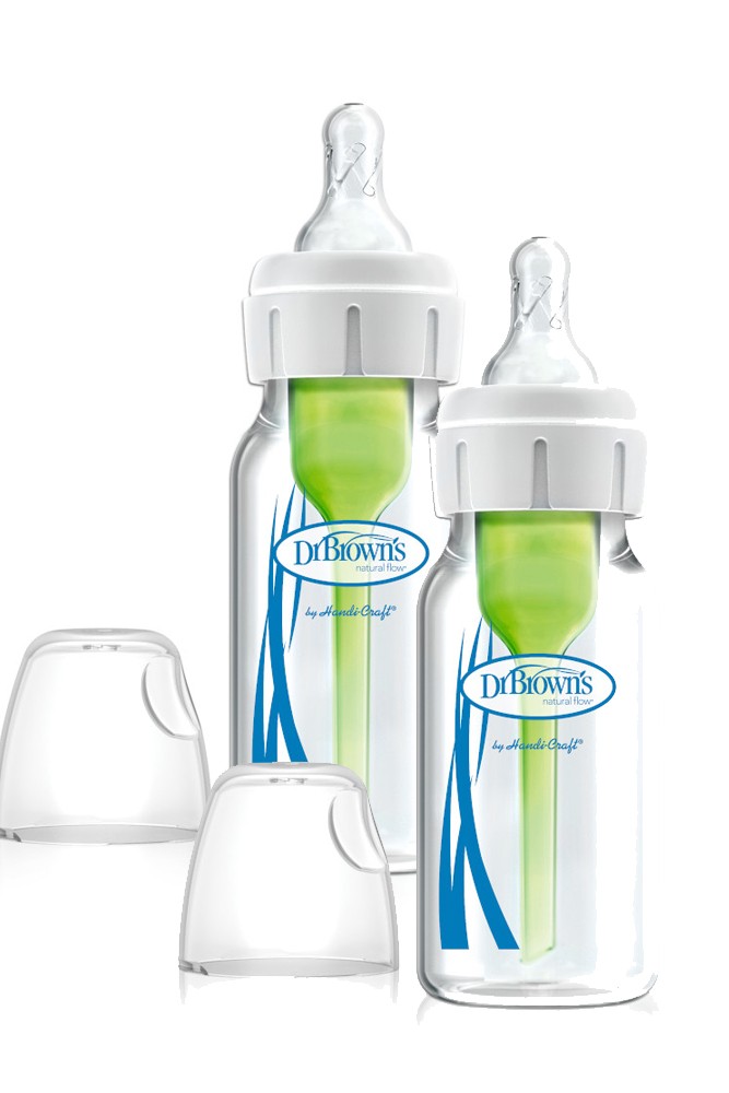 Dr Brown's Anti-Colic Options+ GLASS Narrow Baby Bottles 4 oz/120 ml 2-Pack