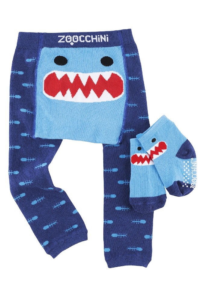 ZOOCCHINI Grip+Easy Comfort Crawler Legging + Sock Set (Sherman the Shark)