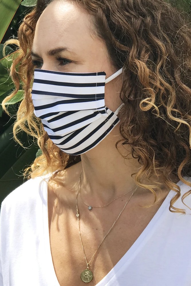 Premium Organic Cotton Adult Face Mask (Soft White & Navy Stripe)