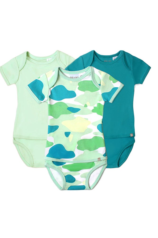 OETEO Easy-to-Wear Baby Onesies with No Snaps Bodysuits - 3 piece set (Army Daze Green)