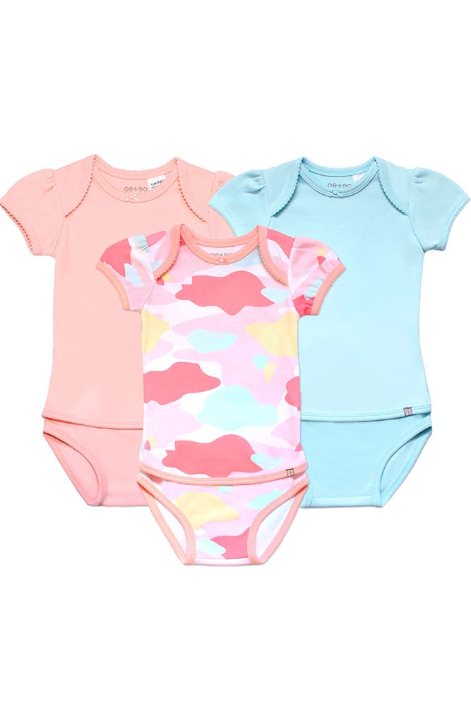 OETEO Easy-to-Wear Baby Onesies with No Snaps Bodysuits - 3 piece set (Army Daze Pink)