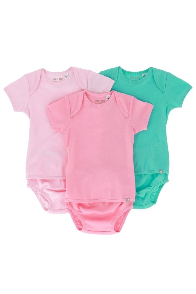 OETEO Easy-to-Wear Baby Onesies with No Snaps Bodysuits - 3 piece set (Pink)