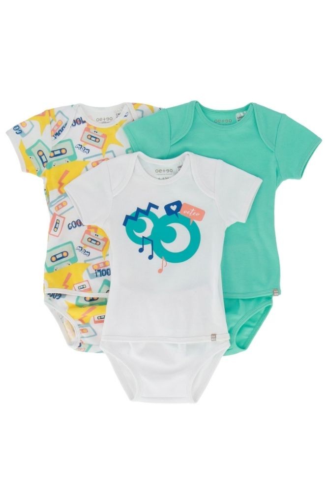OETEO Easy-to-Wear Baby Onesies with No Snaps Bodysuits - 3 piece set (Mixtape Green)