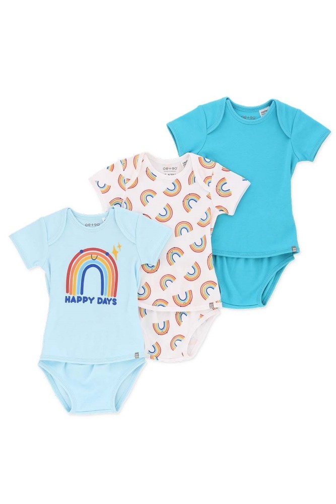 OETEO Easy-to-Wear Baby Onesies with No Snaps Bodysuits - 3 piece set (Rainbow)
