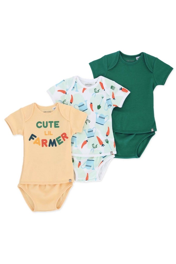 OETEO Easy-to-Wear Baby Onesies with No Snaps Bodysuits - 3 piece set (Carroty)
