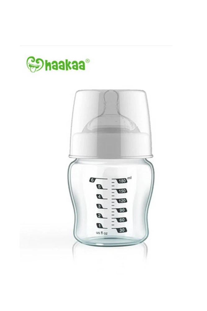 Haakaa Wide Neck Glass Baby Bottle 6 oz (1 pack)