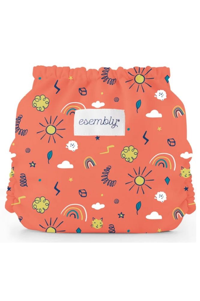 Esembly Recycled Diaper Cover (Outer) + Swim Diaper - Elephants, Size 2  (18-35 Lbs)